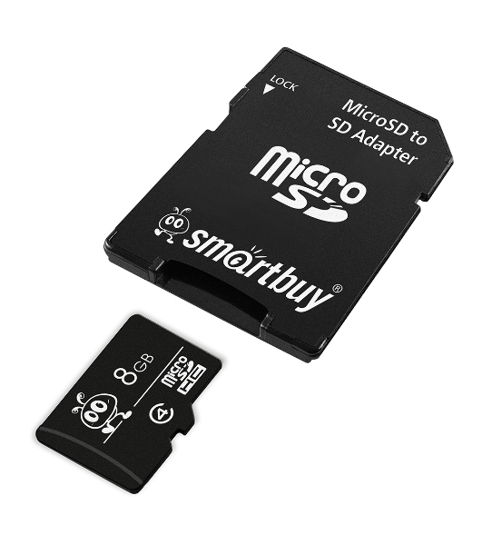 Флеш карта microSD 8Gb, Smartbuy microSDHC Class 4 (SD адаптер)