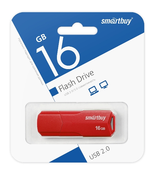 Флешка USB Smartbuy CLUE Red (SB16GbCLU-R), 16Gb, USB 2.0, R/W 20/10, красный
