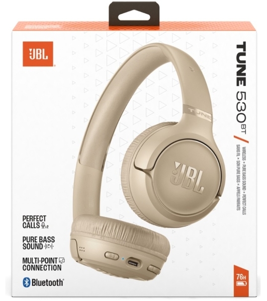 Беспроводные наушники JBL Tune 530BT бежевый, накладные, Bluetooth, складная конструкция