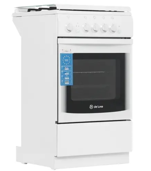 Плита газовая De Luxe 5040.44Г (КР) ЧР белый, конфорок 4 шт, духовка 46 л, 50 см x 85 см x 50 см