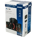 Колонки SVEN AC MS -304, черный Акустическая система, беспроводная передача сигнала по Bluetooth, суммарная мощность (RMS), Вт - 40, выходная мощность (RMS), Вт - сабвуфер: 20, сателлиты: 20 (2 х10), частотный диапазон, Гц - сабвуфер: 40 – 150, сателлиты: 150 – 20 000, размеры динамиков, мм - сабвуфер: O 128, воспроизведение с USB flash и SD card памяти, встроенное FM-радио, LED-дисплей, пульт ДУ, материал корпуса сабвуфера и сателлитов – дерево (MDF)., фото3