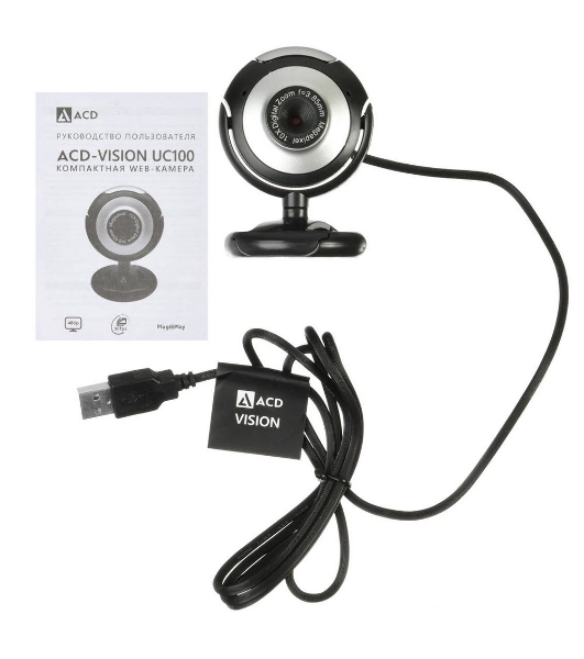 Веб-камера ACD Vision UC100 640x480, 30 кадр/с, USB Type-A, микрофон (2 шт, шумоподавление), автоосвещение, универсальное крепление