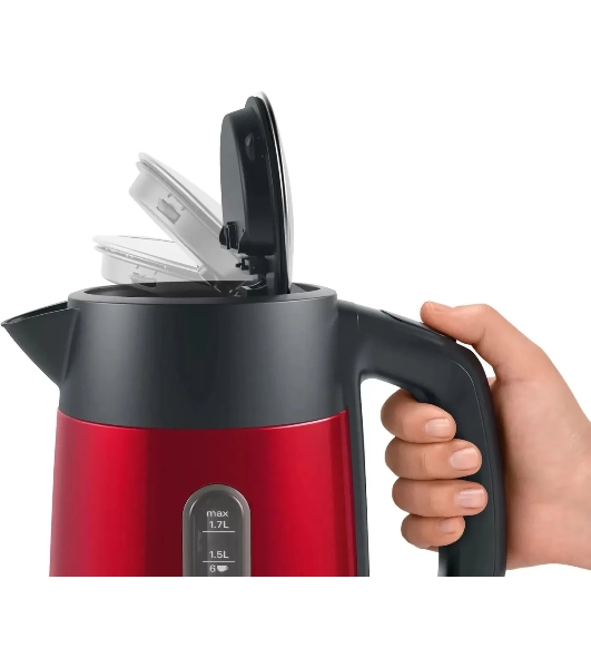 Электрочайник Bosch TWK4P434 красный, 1.7 л, 2400 Вт, скрытый нагревательный элемент