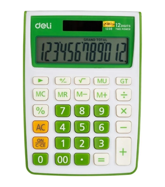 Калькулятор настольный Deli E1238/GRN зеленый 12-разр.