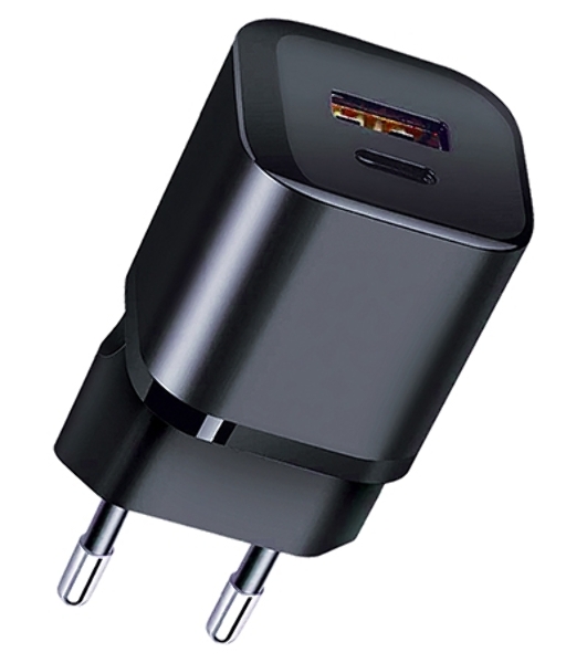 Сетевое зарядное устройство Qumo Energy PD 20W (Charger 0071), два порта: Type-C PD + USB-A QC3.0, черный