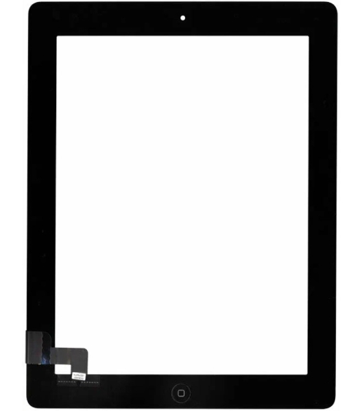 Сенсорное стекло (тачскрин) для iPad 2 (A1395, A1396, A1397), черное с кнопкой OEM
