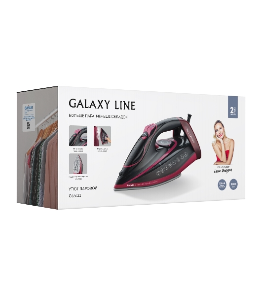 Утюг Galaxy GL 6133 черный/розовым, 3200 Вт, 80 г/мин, 240 г/мин, 320 мл