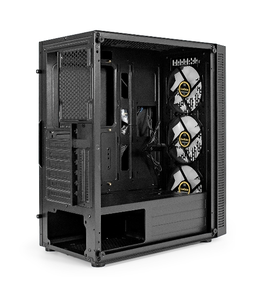 Компьютерный корпус Miditower ExeGate EVO-5001A-500NPX (ATX, БП 500NPX с вент. 12 см, 2хUSB+1хUSB 3.0+HD Audio, черный, 3 вент.12см с RGb подсветкой, боковая панель - закаленное стекло)