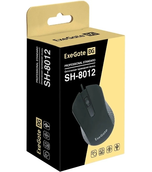Мышь проводная ExeGate Professional Standard SH-8012 черный, 1000 dpi, USB, кнопки - 3