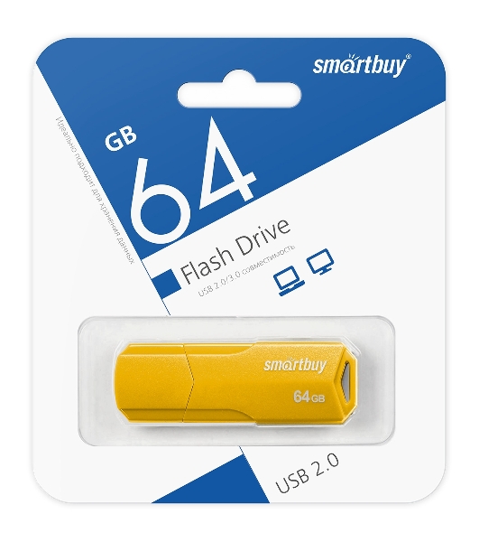 Флешка USB Smartbuy CLUE Yellow (SB64GbCLU-Y), 64Gb, USB 2.0, R/W 70/25, желтый