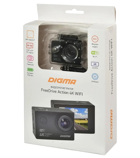 Видеорегистратор Digma FreeDrive Action, 3840x2160, 2', Wi-Fi