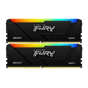 Оперативная память Kingston Fury Beast, DDR4, 32GB (2x16GB), 3200MHz, CL16, DIMM, с радиатором, RGB, черный