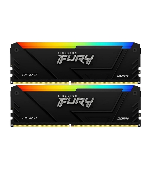 Оперативная память Kingston Fury Beast, DDR4, 32GB (2x16GB), 3200MHz, CL16, DIMM, с радиатором, RGB, черный