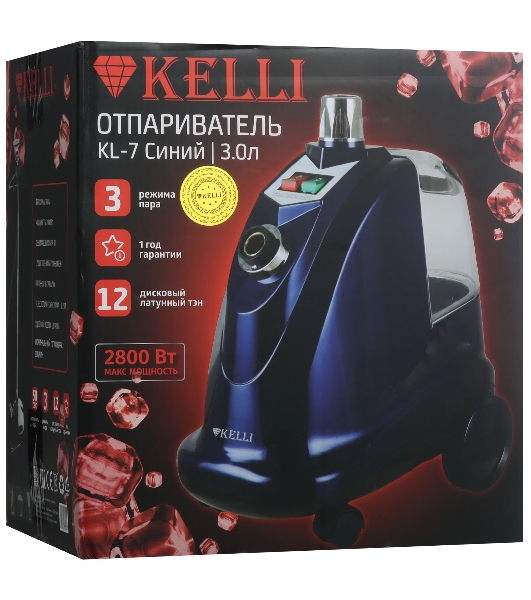 Отпариватель KELLI KL-7 синий, 2800 Вт, 90 г/мин, 3000 мл