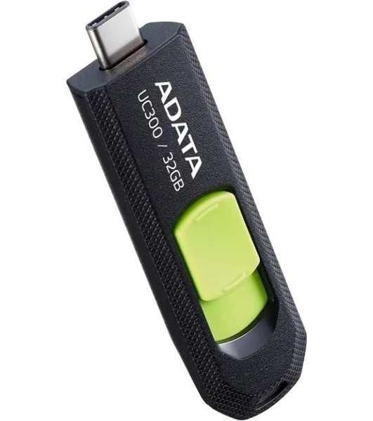 Флешка USB ADATA UC300 (ACHO-UC300-32G-RBK/GN), 32Gb, Type-C USB 3.2, R/W 100/30, черный/зеленый