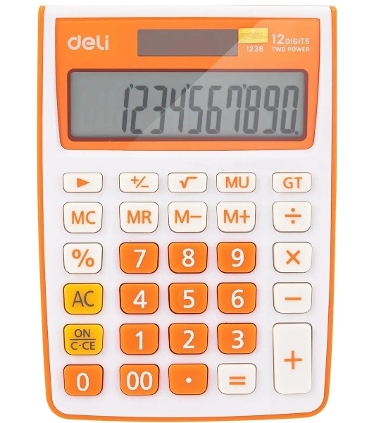 Калькулятор настольный Deli E1238/OR оранжевый 12-разр.