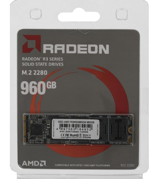Накопитель SSD AMD Radeon R3MS0960G8, 960Gb, M.2 2280, SATA, R/W 550/500