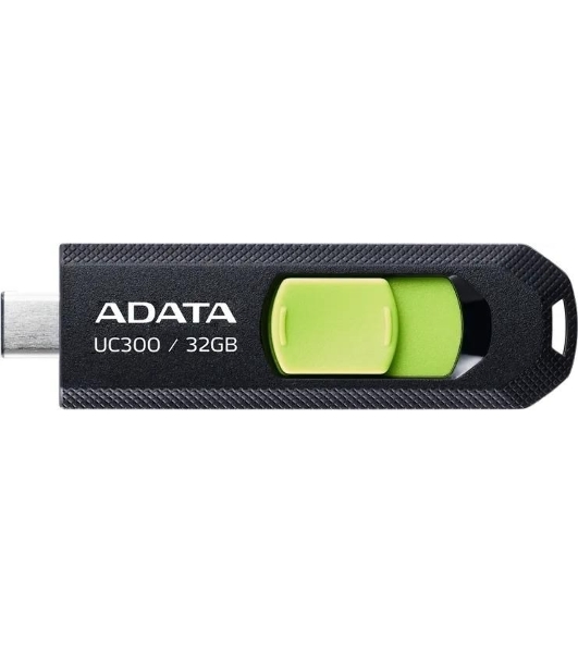 Флешка USB ADATA UC300 (ACHO-UC300-32G-RBK/GN), 32Gb, Type-C USB 3.2, R/W 100/30, черный/зеленый