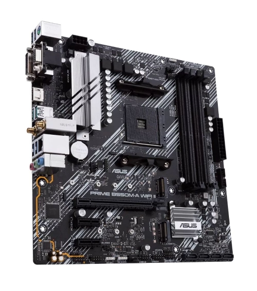 Материнская плата ASUS PRIME B550M-A WIFI II, AM4, AMD B550, 4xDDR4, 4xSATA, 2xM.2, 1xPCI-E 4.0 x16, 2xPCI-E x1, 1xDVI-D, 1xHDMI, 1xVGA, 1x 1Gb LAN, 2xUSB-A 3.2 Gen 2, 4xUSB-A 3.2 Gen 1, 3x3.5 мм, 7.1, Micro-ATX