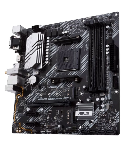 Материнская плата ASUS PRIME B550M-A WIFI II, AM4, AMD B550, 4xDDR4, 4xSATA, 2xM.2, 1xPCI-E 4.0 x16, 2xPCI-E x1, 1xDVI-D, 1xHDMI, 1xVGA, 1x 1Gb LAN, 2xUSB-A 3.2 Gen 2, 4xUSB-A 3.2 Gen 1, 3x3.5 мм, 7.1, Micro-ATX