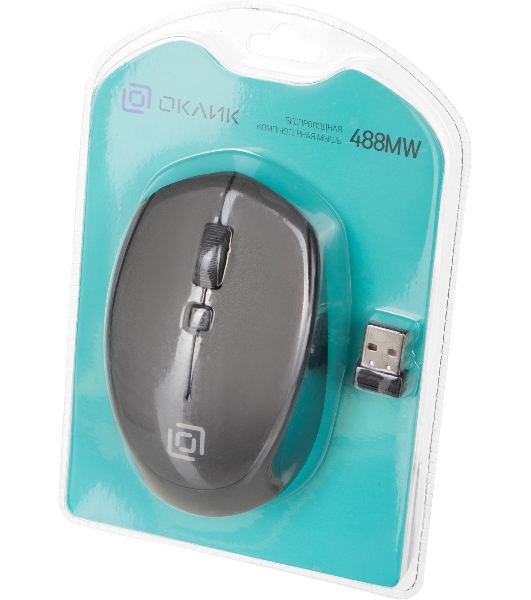 Мышь беспроводная Oklick 488MW серый/черный, 1600 dpi, радиоканал, USB, кнопки - 4