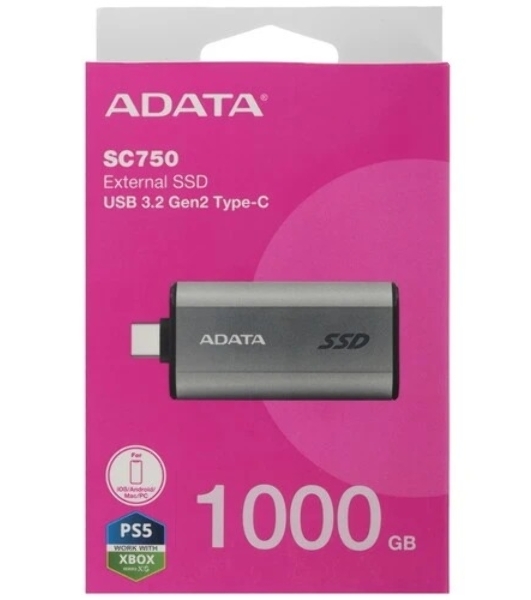 Внешний SSD ADATA SC750, 1TB, USB 3.2 Gen 2 Type-C, R/W 1050/1000, черный