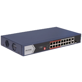 Коммутатор Hikvision DS-3E0318P-E/M(C), 16×100 Мбит/с PoE + 1×1 Гбит/с RJ45 + 1×1 Гбит/с Combo (RJ45/SFP), неуправляемый