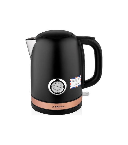 Чайник электрический BRAYER BR1005BK 2200 Вт.1.7 л, STRIX, сталь окраш, термометр, черный