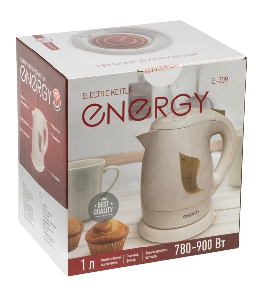 Чайник электрический Energy E-209 пластиковый,1л,бежевый, 780-900 Вт, 220В (в уп. 12 шт)