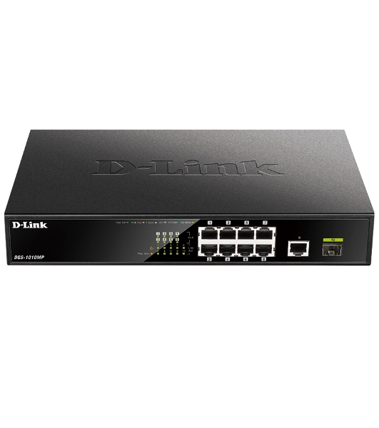 Коммутатор D-Link DGS-1010MP/A1A, 9×1 Гбит/с + 1×1 Гбит/с SFP, неуправляемый