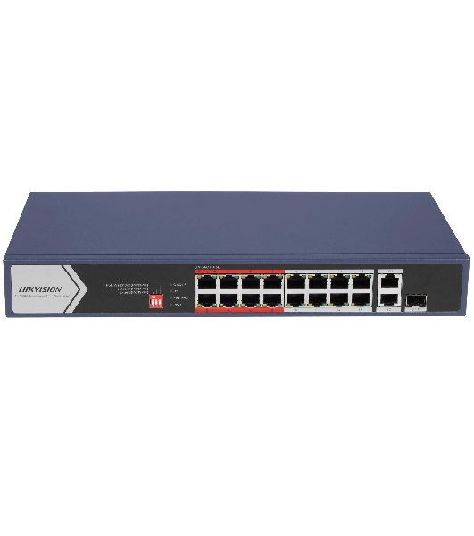 Коммутатор Hikvision DS-3E0318P-E/M(C), 16×100 Мбит/с PoE + 1×1 Гбит/с RJ45 + 1×1 Гбит/с Combo (RJ45/SFP), неуправляемый