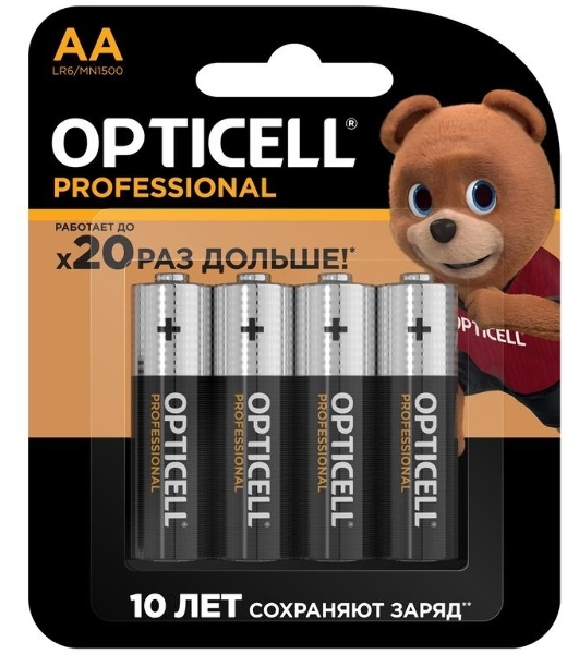 Элемент питания алкалиновый AA/LR6 (блист. 4шт) Professional Opticell 5052001