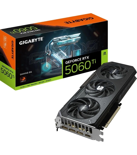 Видеокарта Gigabyte GeForce RTX 5060 Ti Gaming, NVIDIA RTX 5060 Ti, 8 ГБ GDDR7, 128 бит, PCI-e 5.0, 1xHDMI, 3xDP, 2647 МГц