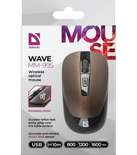 Мышь беспроводная Defender Wave MM-995 бронзовый, 1600 dpi, радиоканал, USB, кнопки - 4