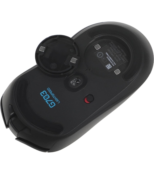 Мышь игровая Logitech G703 Lightspeed черная, сенсор 100-25600dpi (Hero25K), беспроводная 2.4GHz + USB 1,8м, 5 программируемых кнопок + колесо прокрутки, RGB-подсветка, под правую руку