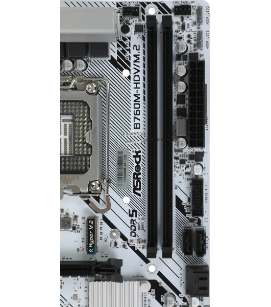 Материнская плата ASRock B760M-HDV/M.2, LGA 1700, Intel B760, 2xDDR5, 4xSATA, 2xM.2, 1xPCI-E 4.0 x16, 2xPCI-E x1, 1xDP, 1xHDMI, 1xVGA, 1x 2.5Gb LAN, 2xUSB-A 3.2 Gen 1, 3xUSB 2.0, 3x3.5 мм, 7.1, Micro-ATX