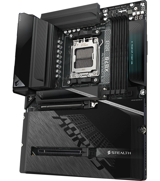 Материнская плата Gigabyte X870 AORUS STEALTH, AM5, AMD X870, 4xDDR5, 2xSATA, 4xM.2, 1xPCIe 5.0 x16, 1xPCIe 4.0 x16, 1xHDMI, 1x5Gb LAN, Wi-Fi 7, Bluetooth 5.4, 2xUSB-C 40Gbps (USB4), 1xUSB-C 10Gbps, 4xUSB-A 10Gbps, 4xUSB-A 5Gbps, 4xUSB-A 2.0, 3x3.5 мм + S/PDIF оптический, 7.1, ATX