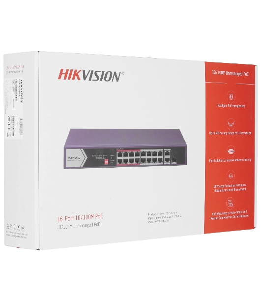 Коммутатор Hikvision DS-3E0318P-E/M(C), 16×100 Мбит/с PoE + 1×1 Гбит/с RJ45 + 1×1 Гбит/с Combo (RJ45/SFP), неуправляемый