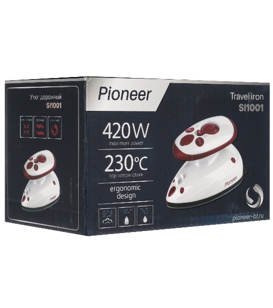 Утюг Pioneer SI1001 белый/брусничный, 420 Вт, 20 г/мин, 40 мл