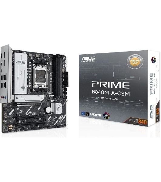 Материнская плата ASUS PRIME B840M-A-CSM, AM5, AMD B840, 4xDDR5, 4xSATA, 3xM.2, 1xPCI-E 4.0 x16, 2xPCI-E 3.0 x16, 1xRealtek 2.5Gb LAN, 2xUSB-A 10Gbps, 1xUSB-C 5Gbps, 4xUSB-A 2.0, 3x3.5 мм, 7.1, micro-ATX