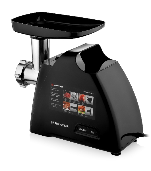Мясорубка электрическая BRAYER BR1606 черный, 1800 Вт, 2.0 кг/мин, реверс, защита от перегрузки, насадки - 5