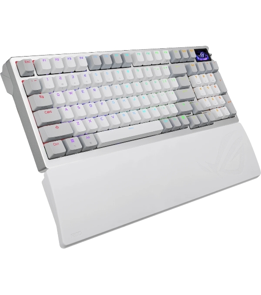 Клавиатура ASUS ROG Azoth 96 HE гибридная, USB Type-C, Bluetooth, радиоканал, белый
