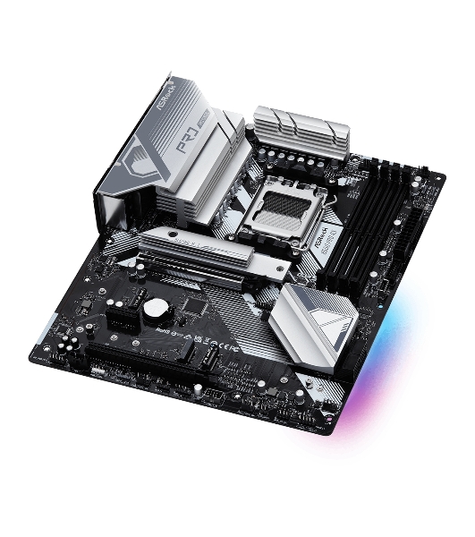 Материнская плата ASRock B650 PRO RS, AM5, AMD B650, 4xDDR5, 4xSATA, 3xM.2, 1xPCIe 4.0 x16, 1xPCIe 3.0 x4, 1xPCIe 3.0 x1, 1xDP, 1xHDMI, 1x2.5Gb LAN, 1xUSB-C 10Gbps, 1xUSB-A 10Gbps, 2xUSB-A 5Gbps, 6xUSB-A 2.0, 3x3.5 мм, 7.1, ATX