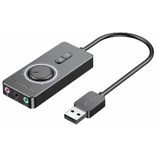 Внешняя звуковая карта Vention USB c регулятором громкости Черная