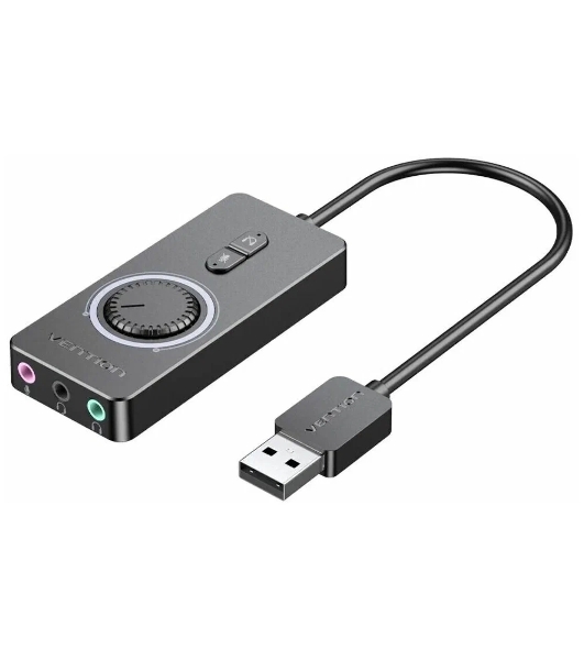 Внешняя звуковая карта Vention USB c регулятором громкости Черная