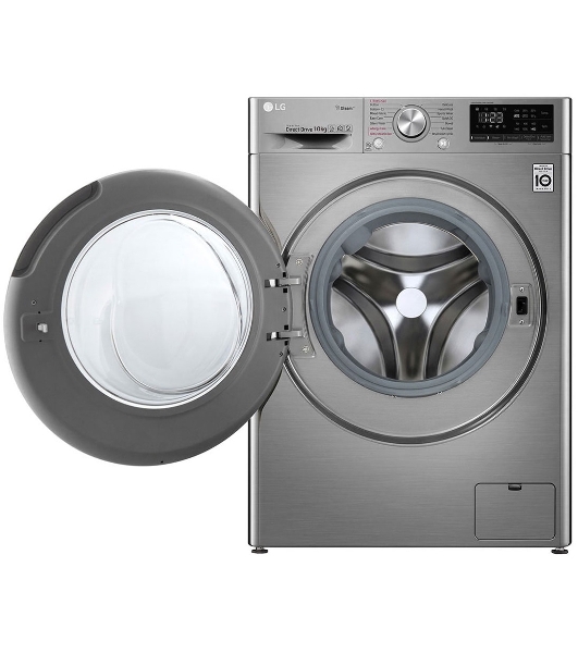 Стиральная машина LG F4V5RYP2T серебристая, загрузка фронтальная 10 кг, 1400 об/мин, класс B