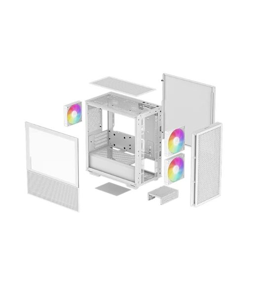 Компьютерный корпус Deepcool CH360 WH без БП, боковое окно (закаленное стекло), 2x140мм ARGb LED вентилятор спереди и 1x120мм ARGb LED вентилятор сзади, белый, mATX