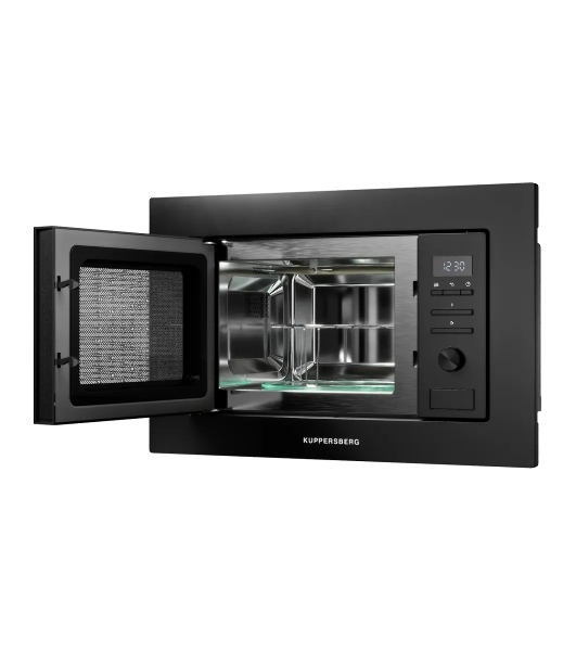 Встраиваемая микроволновая печь Kuppersberg HMW 621 B, объем 20 л, мощность 800 Вт, 5 уровней мощности, гриль, 8 автоматических программ, размораживание, кнопочное управление/утапливаемый поворотный переключатель, черный