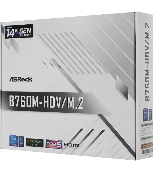 Материнская плата ASRock B760M-HDV/M.2, LGA 1700, Intel B760, 2xDDR5, 4xSATA, 2xM.2, 1xPCI-E 4.0 x16, 2xPCI-E x1, 1xDP, 1xHDMI, 1xVGA, 1x 2.5Gb LAN, 2xUSB-A 3.2 Gen 1, 3xUSB 2.0, 3x3.5 мм, 7.1, Micro-ATX