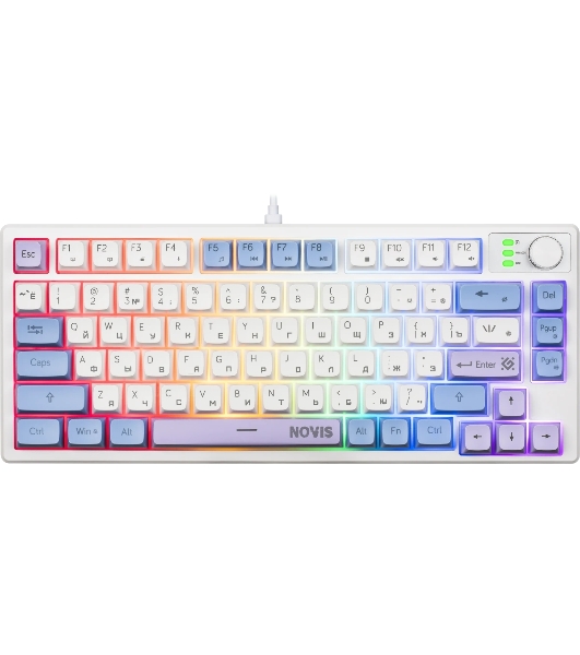 Клавиатура проводная игровая Defender Novis GK-318 RU,бел/гол,80кн+FN,радуж,1.5м
